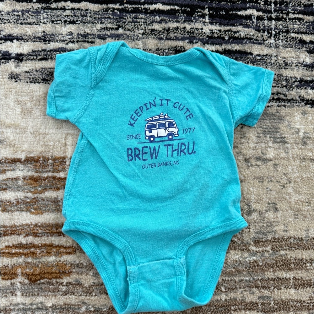 Turquoise 'Brew Thru' Baby Onesie